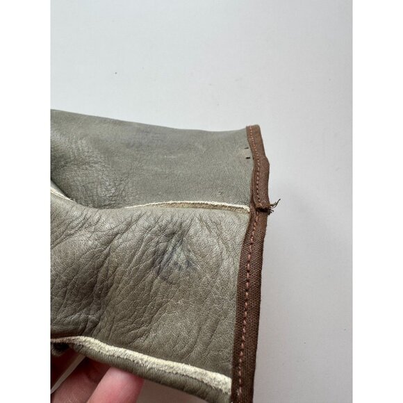 Vintage Unbranded Grey Olive Green Leather Mittens Gloves - Picture 10 of 16